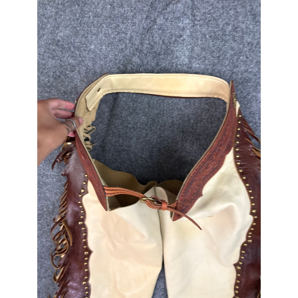 Leather Legends Montana Leather Chaps Fringe Tooled Concho Western Rodeo - Picture 13 of 14